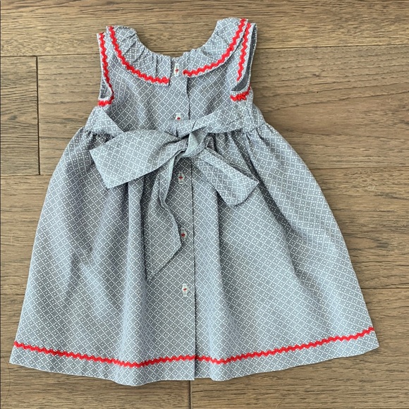 Gray and Red Pleated Ruffled Knee-Length Sundress - Picture 3 of 7